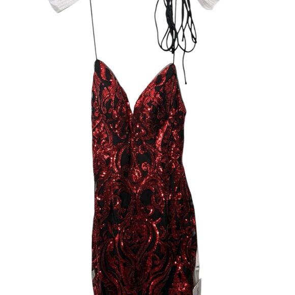 NWT Promgirl Ruby Red Black Sequin overlay short corset back homecoming dress 2 - Picture 5 of 9